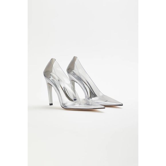 Good American Women's CINDER-F*CKING-RELLA Clear Stiletto Pumps Size 7.5 - Picture 2 of 6